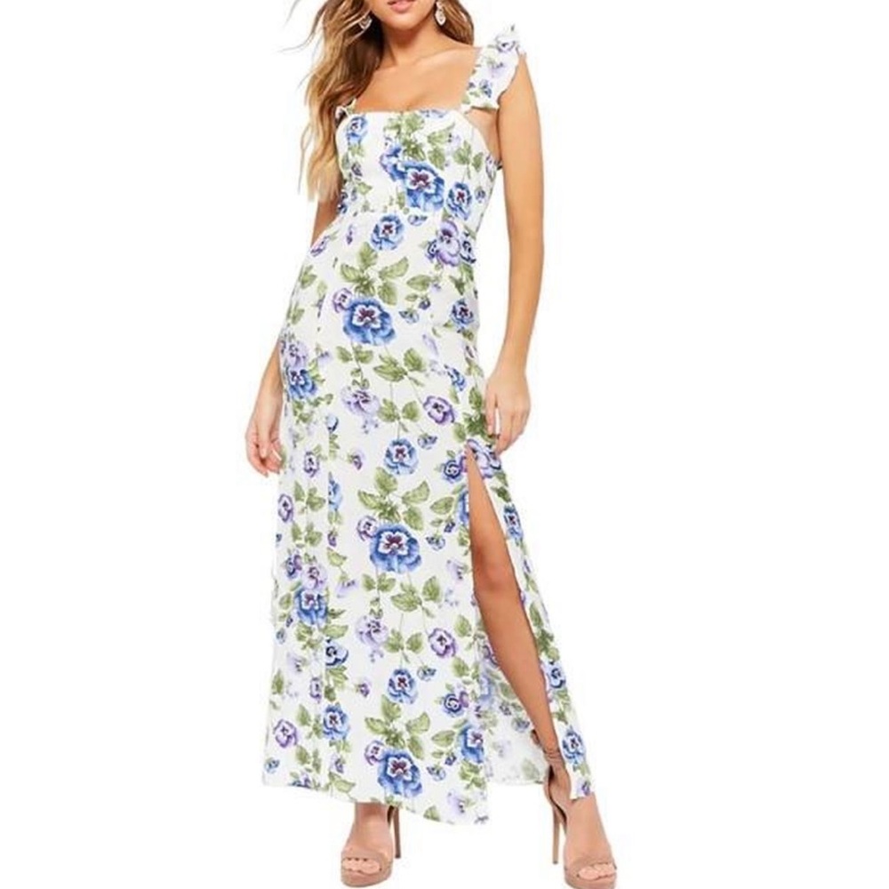 Floral Maxi Dress with Blue and Green Accents